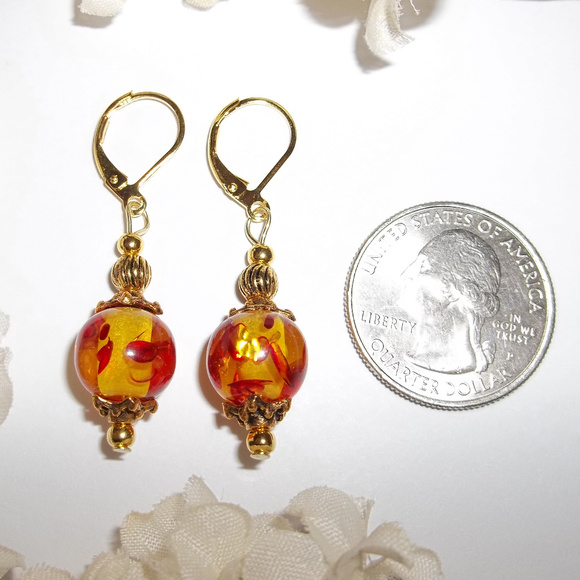 wvluckygirl | Jewelry | Red Yellow Gold Beaded Earring Set Pair Nwt ...
